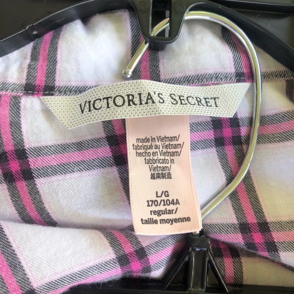 Victoria’s Secret Long Sleeve Pink Plaid Button Up Drawstring Pajama Set Size L - Picture 7 of 10